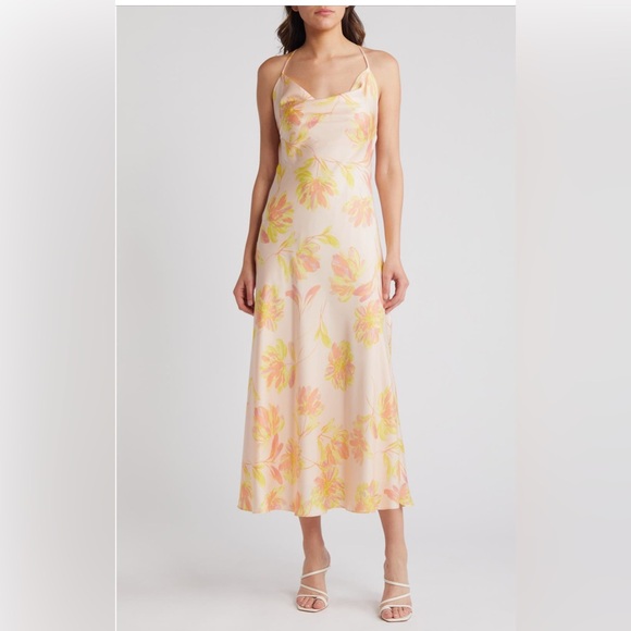 New! WAYF Nordstrom Lolita Cowl Neck Satin Gown Size Women’s medium - Picture 1 of 13